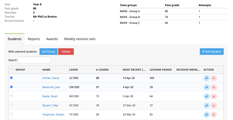 Placing students into groups